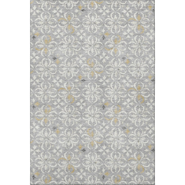 HomeRoots 5' X 8' Gray And Ivory Floral Area Rug - Washable, UV Protected, Durable for High-Traffic Homes 673929