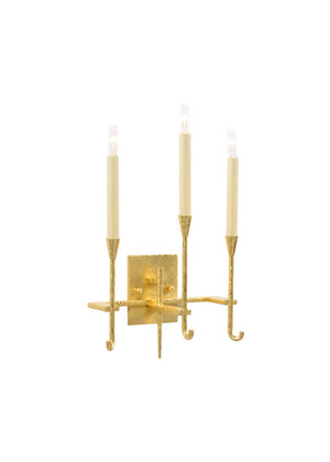 Wildwood Diego Hammered Gold Leaf Sconce — 3-Candle Electrified Wall Light, Transitional Sculptural Accent (21) 67393