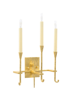 Wildwood Diego Hammered Gold Leaf Sconce — 3-Candle Electrified Wall Light, Transitional Sculptural Accent (21) 67393
