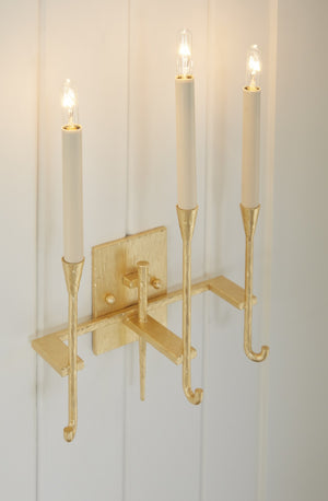 Wildwood Diego Hammered Gold Leaf Sconce — 3-Candle Electrified Wall Light, Transitional Sculptural Accent (21) 67393