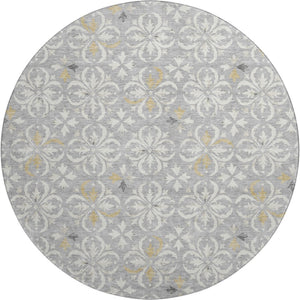 HomeRoots 8' Gray and Ivory Floral Round Rug - Washable, UV Protected, Durable Design for Indoor & Outdoor Use 673930