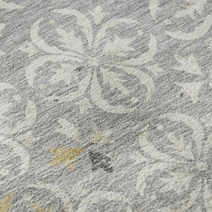 HomeRoots 8' Gray and Ivory Floral Round Rug - Washable, UV Protected, Durable Design for Indoor & Outdoor Use 673930
