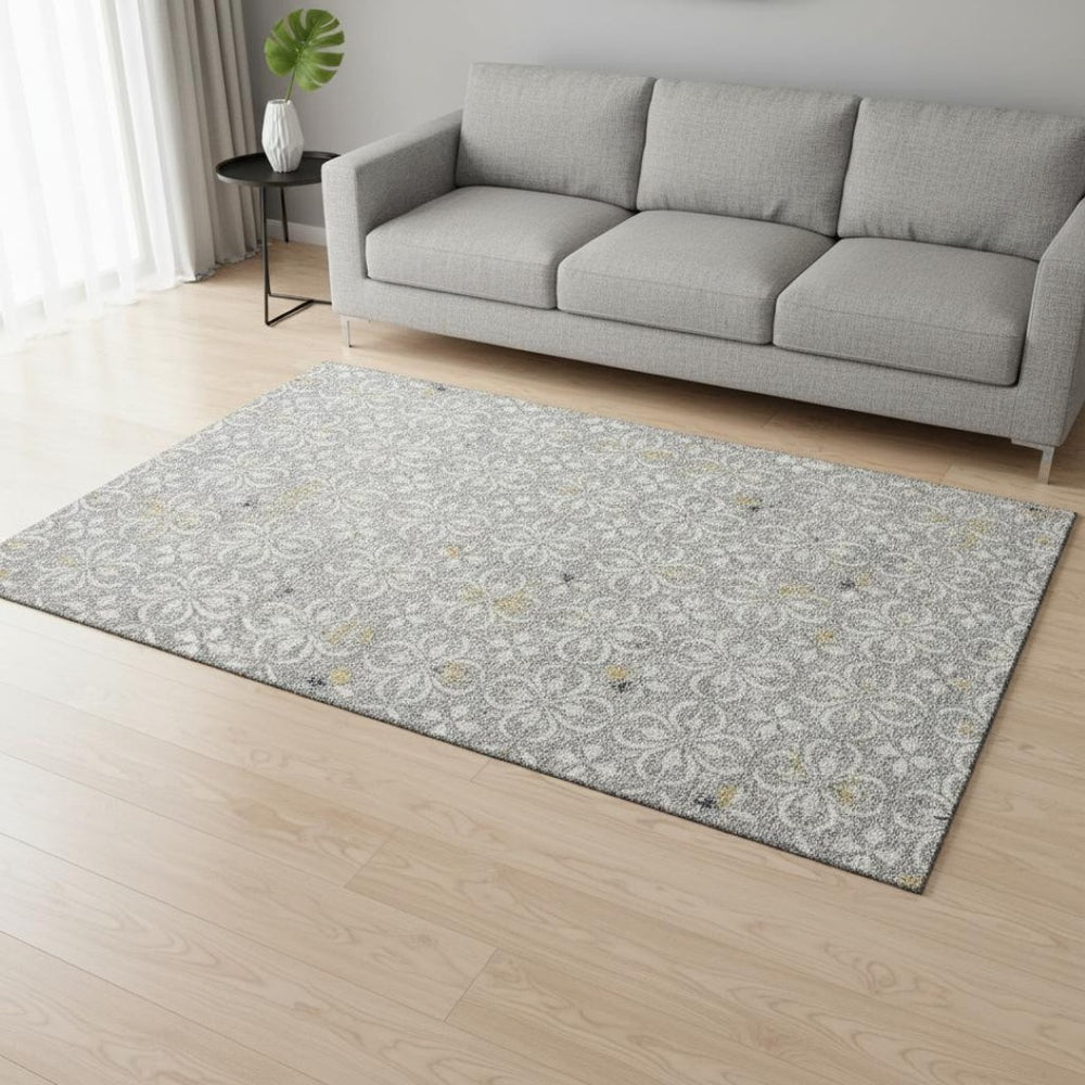 HomeRoots 8' X 10' Gray and Ivory Floral Area Rug - Stain Resistant, UV Protected, Perfect for Busy Homes! 673931