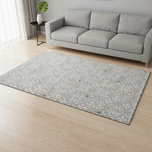 HomeRoots 8' X 10' Gray and Ivory Floral Area Rug - Stain Resistant, UV Protected, Perfect for Busy Homes! 673931