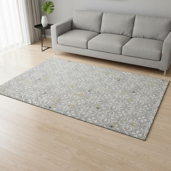 HomeRoots 8' X 10' Gray and Ivory Floral Area Rug - Stain Resistant, UV Protected, Perfect for Busy Homes! 673931