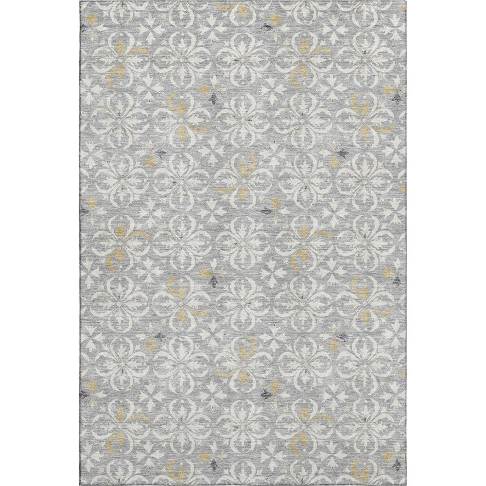 HomeRoots 9' X 12' Gray and Ivory Floral Area Rug - Durable, Washable, UV Protected for Homes with Kids & Pets 673932