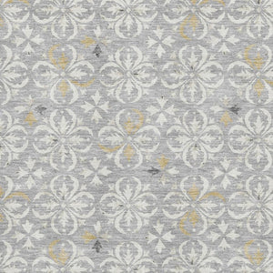 HomeRoots 9' X 12' Gray and Ivory Floral Area Rug - Durable, Washable, UV Protected for Homes with Kids & Pets 673932