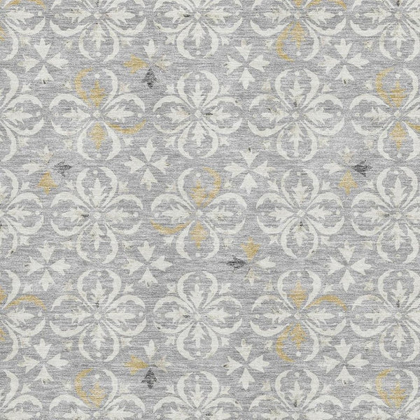 HomeRoots 9' X 12' Gray and Ivory Floral Area Rug - Durable, Washable, UV Protected for Homes with Kids & Pets 673932