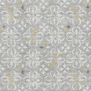 HomeRoots 10' Gray and Ivory Floral Washable Area Rug - Stain Resistant, UV Protected, Perfect for High-Traffic Spaces 673933