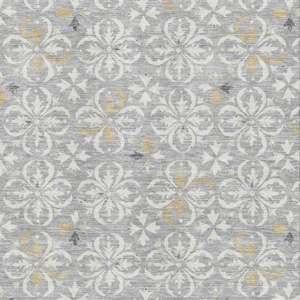 HomeRoots 10' Gray and Ivory Floral Washable Area Rug - Stain Resistant, UV Protected, Perfect for High-Traffic Spaces 673933