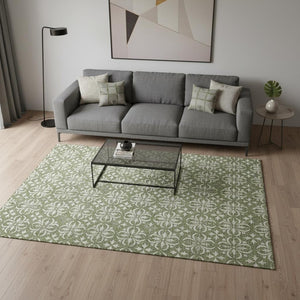 HomeRoots 5' X 8' Green And Ivory Floral Area Rug – Washable, Stain Resistant, UV Protected for Busy Homes 673935