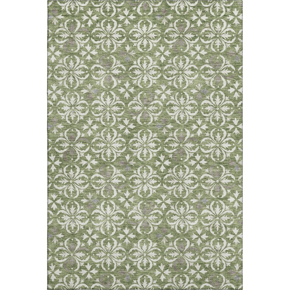 HomeRoots 5' X 8' Green And Ivory Floral Area Rug – Washable, Stain Resistant, UV Protected for Busy Homes 673935