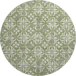 HomeRoots 8' Green and Ivory Floral Round Rug - Washable, UV Protected, Ideal for High-Traffic Areas & Kids 673936