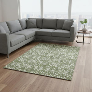 HomeRoots 8' X 10' Green and Ivory Floral Area Rug - Washable, UV-Protected, Stain-Resistant for Any Space 673937