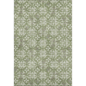 HomeRoots 8' X 10' Green and Ivory Floral Area Rug - Washable, UV-Protected, Stain-Resistant for Any Space 673937