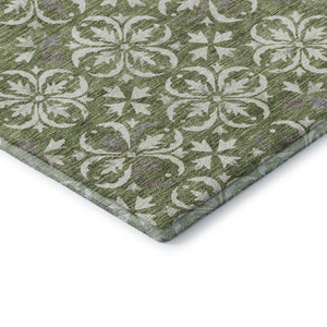 HomeRoots 8' X 10' Green and Ivory Floral Area Rug - Washable, UV-Protected, Stain-Resistant for Any Space 673937