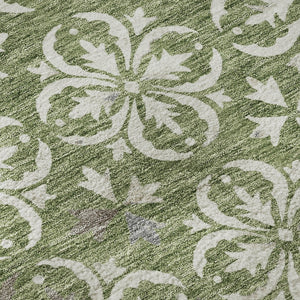 HomeRoots 8' X 10' Green and Ivory Floral Area Rug - Washable, UV-Protected, Stain-Resistant for Any Space 673937