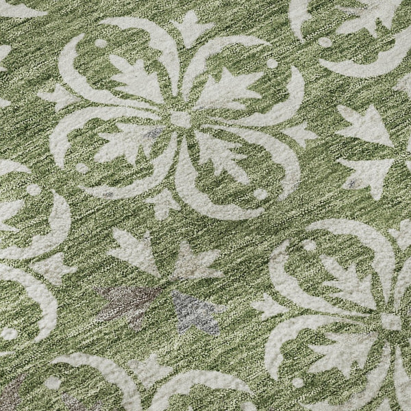 HomeRoots 8' X 10' Green and Ivory Floral Area Rug - Washable, UV-Protected, Stain-Resistant for Any Space 673937