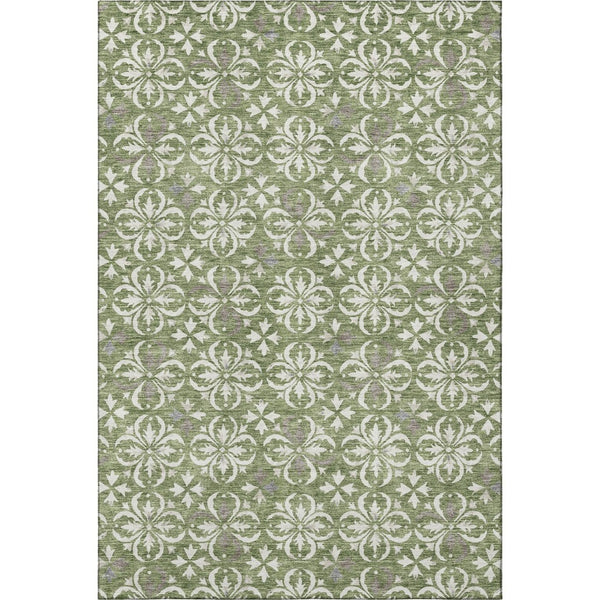 HomeRoots 8' X 10' Green and Ivory Floral Area Rug - Washable, UV-Protected, Stain-Resistant for Any Space 673937