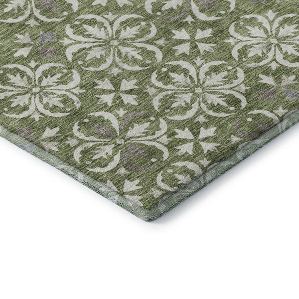 HomeRoots 9' X 12' Floral Area Rug in Green and Ivory - Washable, UV Protected, Perfect for Family Spaces! 673938