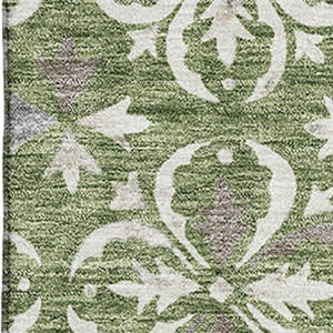 HomeRoots 9' X 12' Floral Area Rug in Green and Ivory - Washable, UV Protected, Perfect for Family Spaces! 673938
