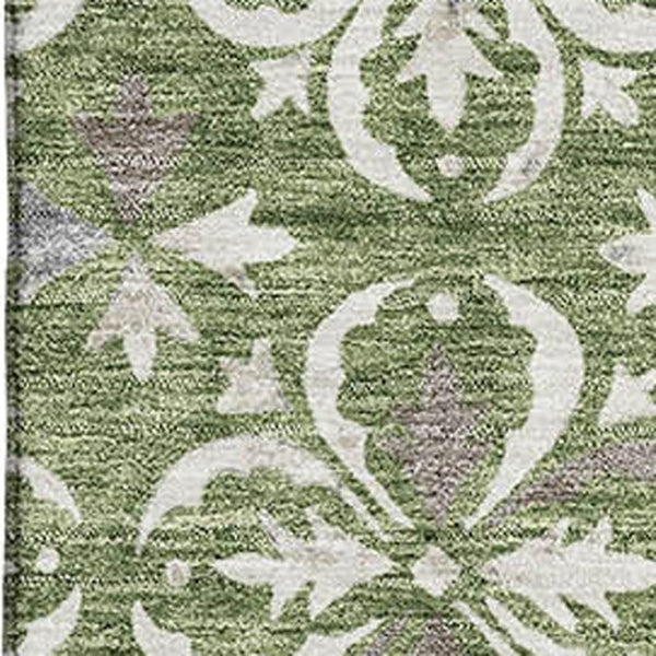 HomeRoots 9' X 12' Floral Area Rug in Green and Ivory - Washable, UV Protected, Perfect for Family Spaces! 673938