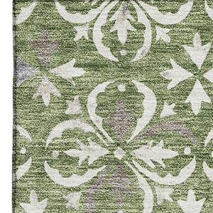 HomeRoots 9' X 12' Floral Area Rug in Green and Ivory - Washable, UV Protected, Perfect for Family Spaces! 673938