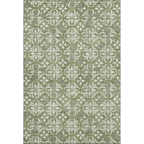 HomeRoots 10' X 14' Green And Ivory Floral Area Rug - Washable, Stain-Resistant, UV Protected for High-Traffic Spaces 673939