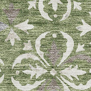 HomeRoots 10' X 14' Green And Ivory Floral Area Rug - Washable, Stain-Resistant, UV Protected for High-Traffic Spaces 673939