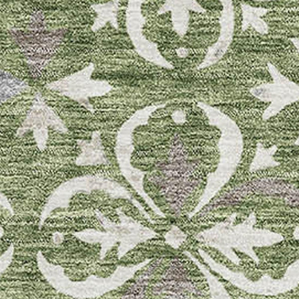 HomeRoots 10' X 14' Green And Ivory Floral Area Rug - Washable, Stain-Resistant, UV Protected for High-Traffic Spaces 673939