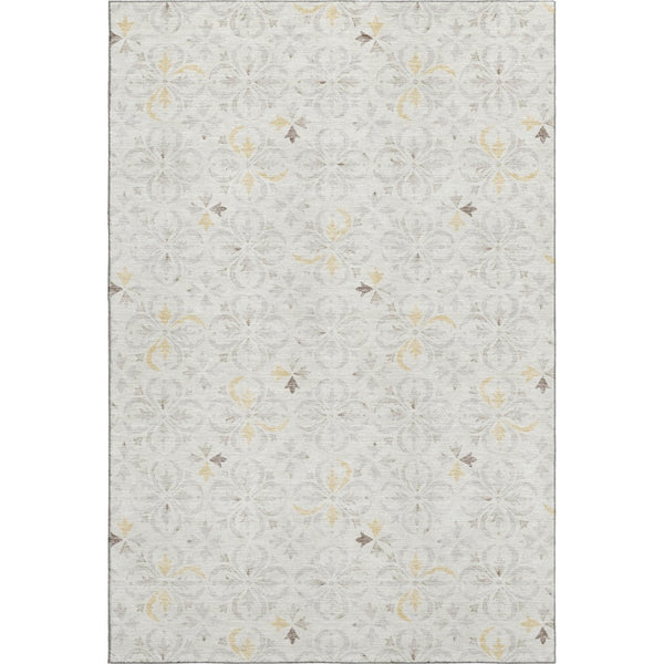 HomeRoots 5' X 8' Ivory and Beige Floral Washable Area Rug - Durable, UV-Protected, Stain-Resistant Design 673941