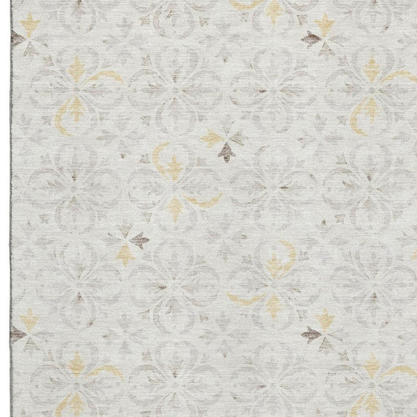 HomeRoots 5' X 8' Ivory and Beige Floral Washable Area Rug - Durable, UV-Protected, Stain-Resistant Design 673941