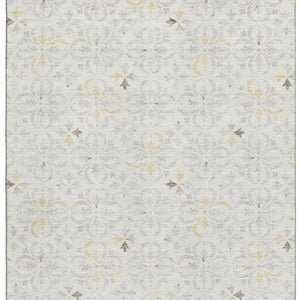 HomeRoots 5' X 8' Ivory and Beige Floral Washable Area Rug - Durable, UV-Protected, Stain-Resistant Design 673941