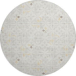 HomeRoots 8' Ivory and Beige Floral Washable Round Rug - Durable, UV-Protected, Stain-Resistant Elegance 673942