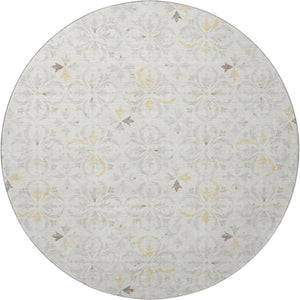 HomeRoots 8' Ivory and Beige Floral Washable Round Rug - Durable, UV-Protected, Stain-Resistant Elegance 673942