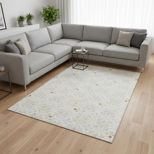 HomeRoots 8' X 10' Ivory and Beige Floral Washable Area Rug - Durable, UV Protected, Perfect for High-Traffic Homes 673943