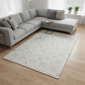 HomeRoots 9' X 12' Ivory Floral Area Rug – Durable, Washable, UV-Protected for Stylish Living Spaces & Families 673944