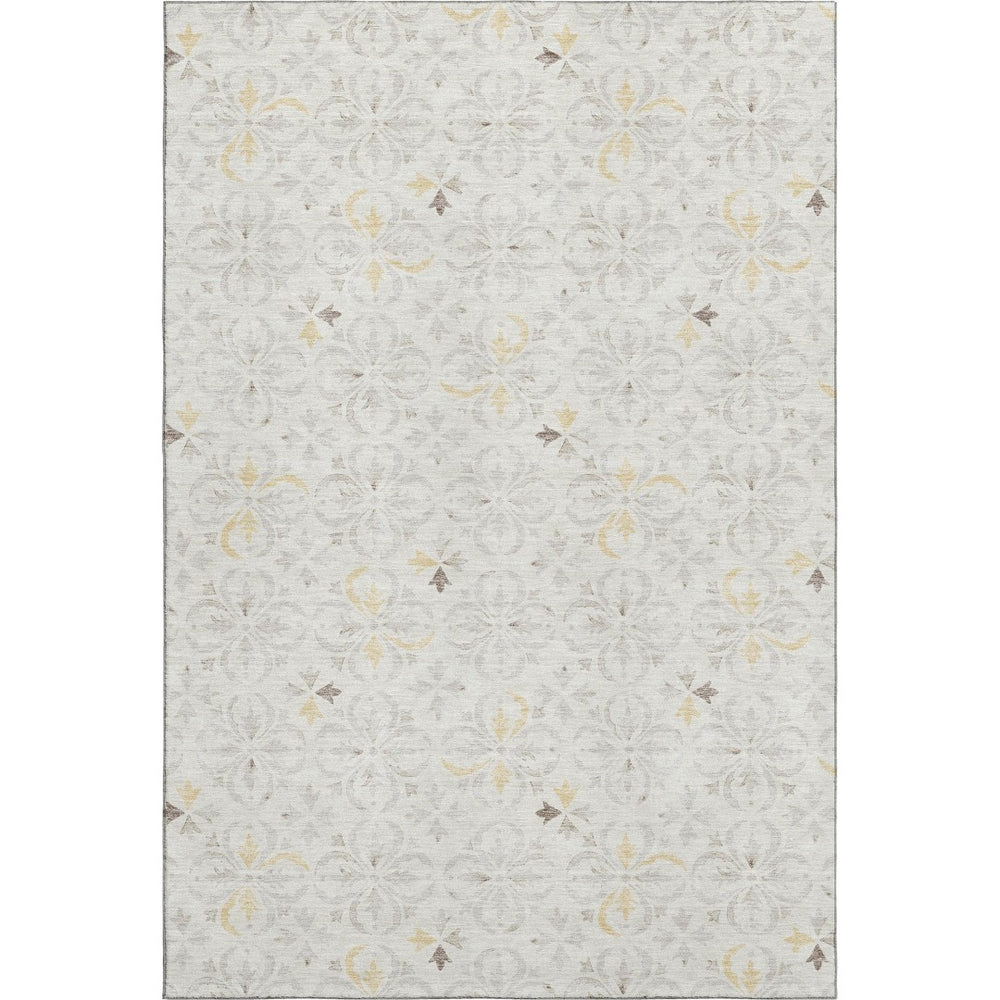 HomeRoots 10' X 14' Ivory and Beige Floral Area Rug - Durable, Washable, UV-Protected Elegance for High Traffic 673945