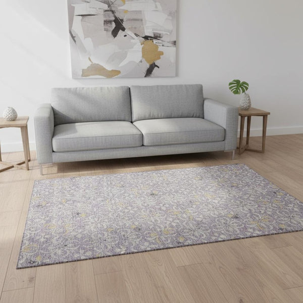 HomeRoots 5' X 8' Floral Area Rug in Lavender & Ivory - Washable, UV Protected, Perfect for Homes with Kids & Pets 673947