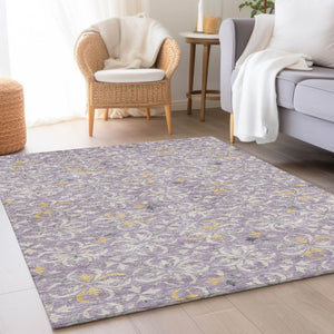 HomeRoots 5' X 8' Floral Area Rug in Lavender & Ivory - Washable, UV Protected, Perfect for Homes with Kids & Pets 673947
