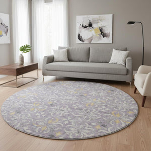 HomeRoots 8' Lavender Floral Round Rug - Washable, UV Protected, Stain Resistant for Homes with Kids & Pets 673948