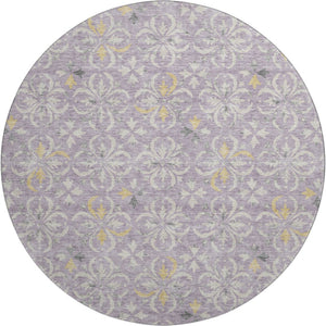 HomeRoots 8' Lavender Floral Round Rug - Washable, UV Protected, Stain Resistant for Homes with Kids & Pets 673948