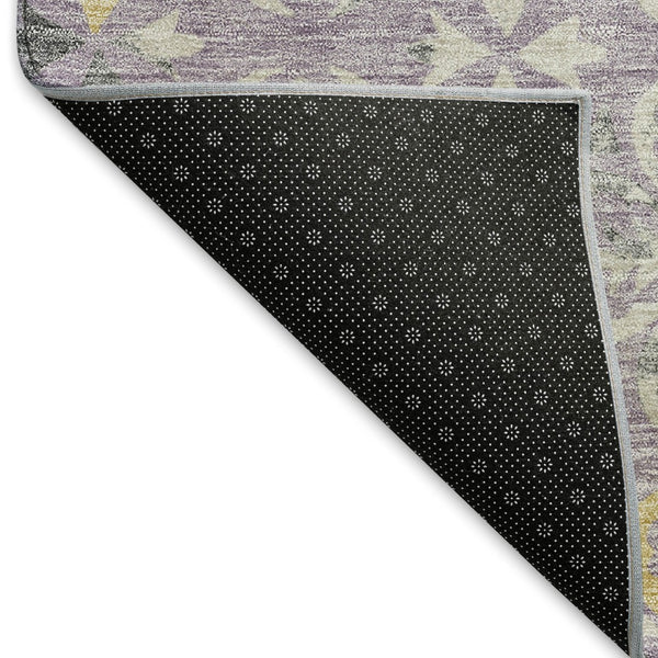 HomeRoots 8' Lavender Floral Round Rug - Washable, UV Protected, Stain Resistant for Homes with Kids & Pets 673948