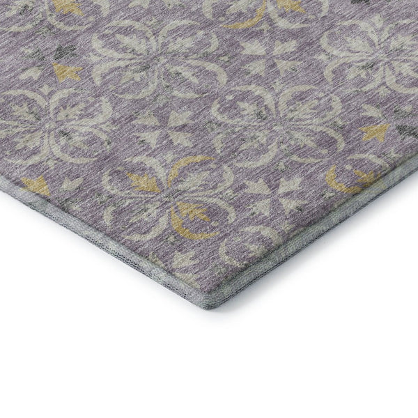 HomeRoots 8' Lavender Floral Round Rug - Washable, UV Protected, Stain Resistant for Homes with Kids & Pets 673948