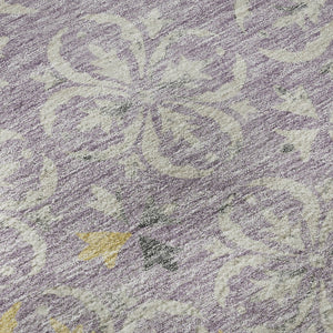 HomeRoots 8' Lavender Floral Round Rug - Washable, UV Protected, Stain Resistant for Homes with Kids & Pets 673948