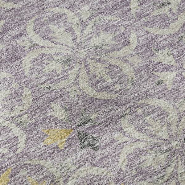 HomeRoots 8' Lavender Floral Round Rug - Washable, UV Protected, Stain Resistant for Homes with Kids & Pets 673948