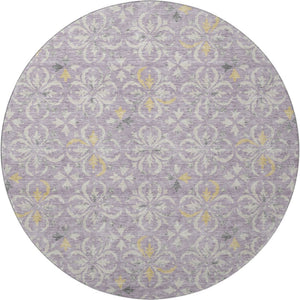 HomeRoots 8' Lavender Floral Round Rug - Washable, UV Protected, Stain Resistant for Homes with Kids & Pets 673948