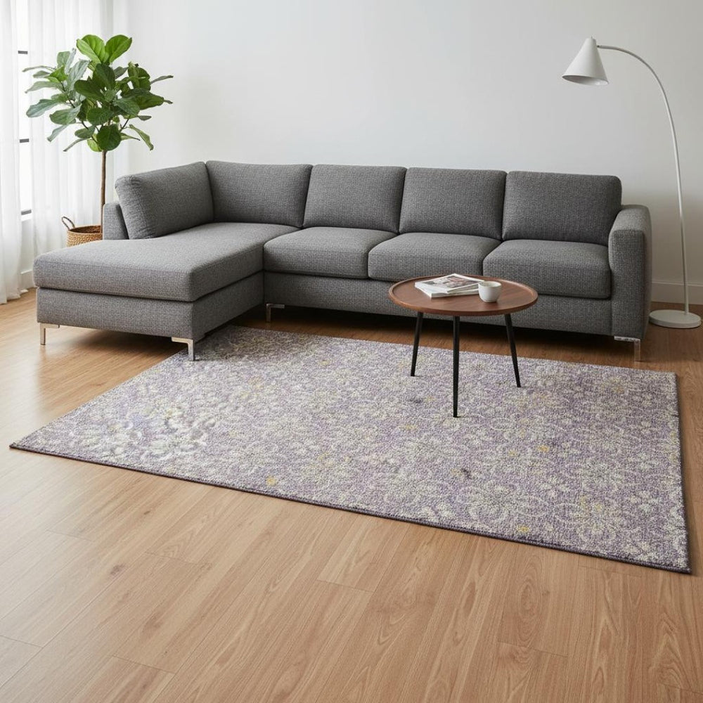 HomeRoots 8' X 10' Elegant Lavender and Ivory Floral Area Rug - Washable, Stain Resistant, UV Protected Design 673949