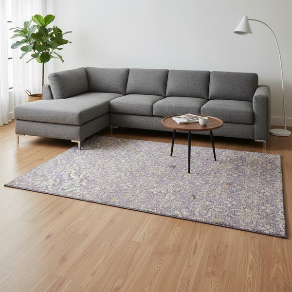 HomeRoots 8' X 10' Elegant Lavender and Ivory Floral Area Rug - Washable, Stain Resistant, UV Protected Design 673949