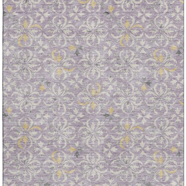 HomeRoots 9' X 12' Elegant Lavender & Ivory Floral Area Rug - Washable, Stain Resistant, UV Protected Design! 673950